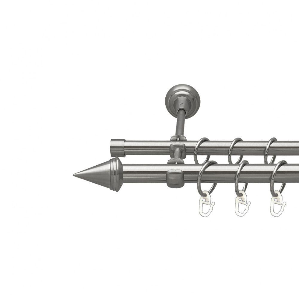 Карниз Orvit Конус металевий дворядний відкритий гладка труба кільце металеве 19/16 мм 240 см Нержавіюча сталь (00-00016008)