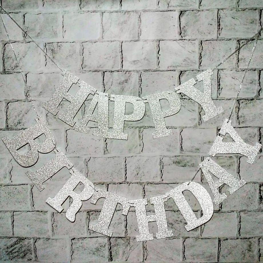 Гирлянда растяжка буквы "Happy Birthday" с глиттером Серебристый (MR-599-3)