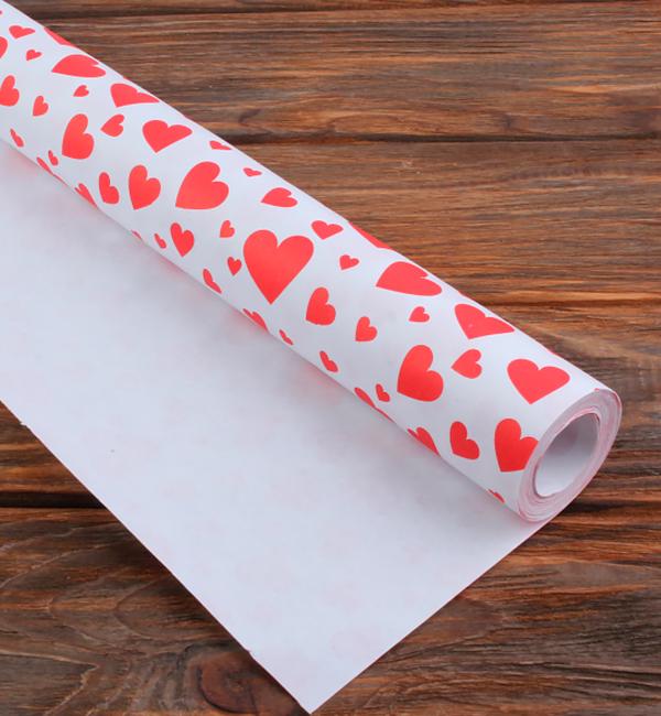 Подарочная бумага для упаковки Сердца на белом 8x70 см (50142)