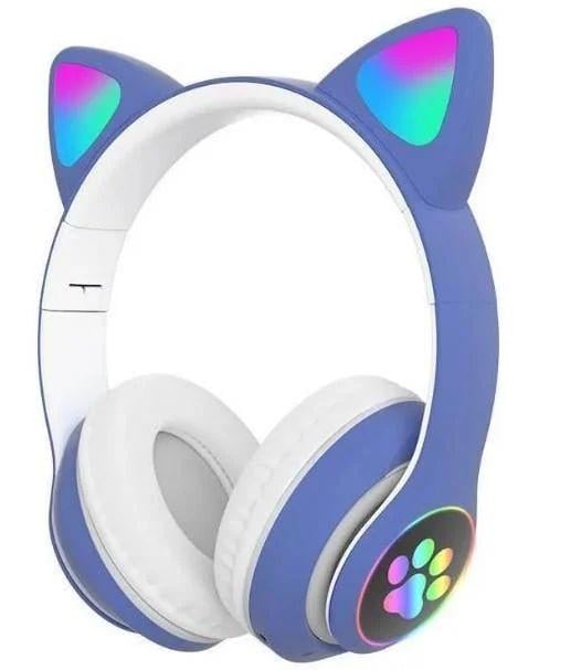 Наушники MDR CAT VZV-23M с кошачьими ушками Bluetooth с подсветкой Синий (7695)
