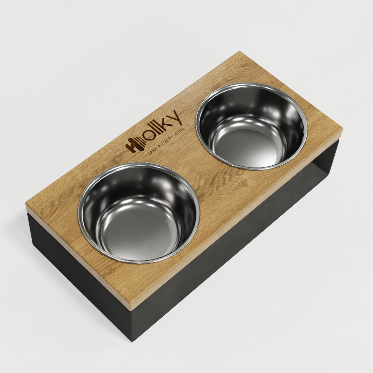 Миски на подставке из цельного металлического листа для собак и котов Hollky SteelWood S 2х0,45 л (SWS-36188-GRNT) - фото 4