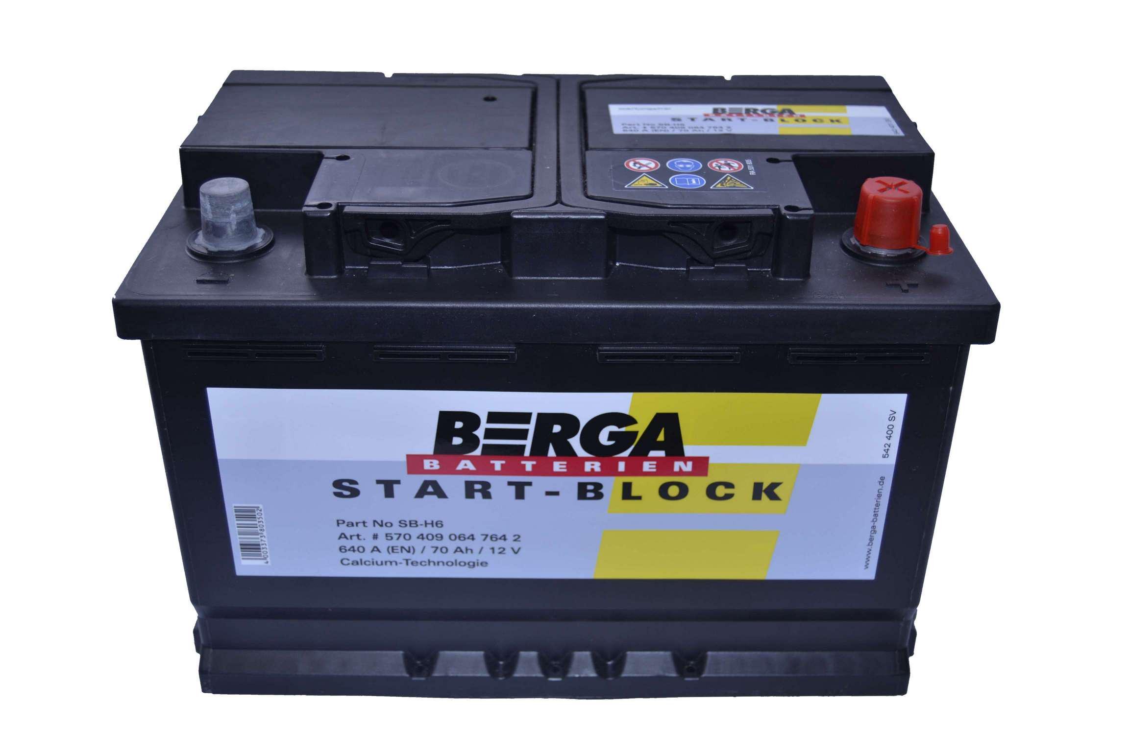 Акумулятор автомобільний Berga Start Block EN 570409064 6СТ-70Ah 640A (29127)