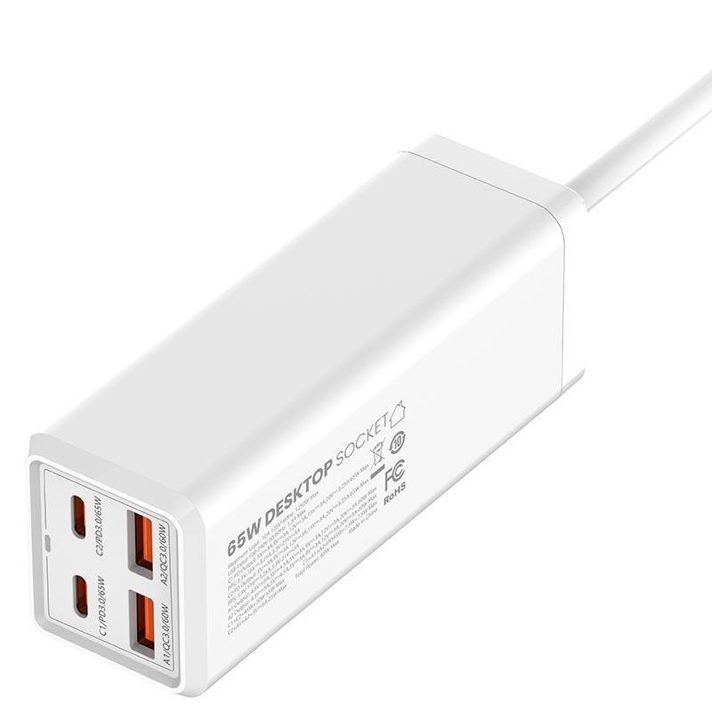 Подовжувач 2 метри 2USB + 2Type-C + 1 розетка QC Ldnio SC1418, White (019951) - фото 3