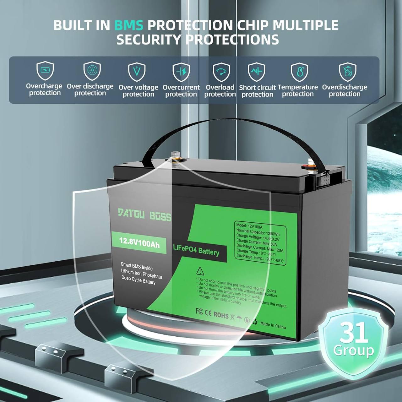 Акумулятор для ДБЖ DATOU BOSS LifePo4 100 Ah 12V 1280Wh BMS (AKBS03) - фото 2 Акумулятор для ДБЖ DATOU BOSS LifePo4 100 Ah 12V 1280Wh BMS (AKBS03) - фото 2