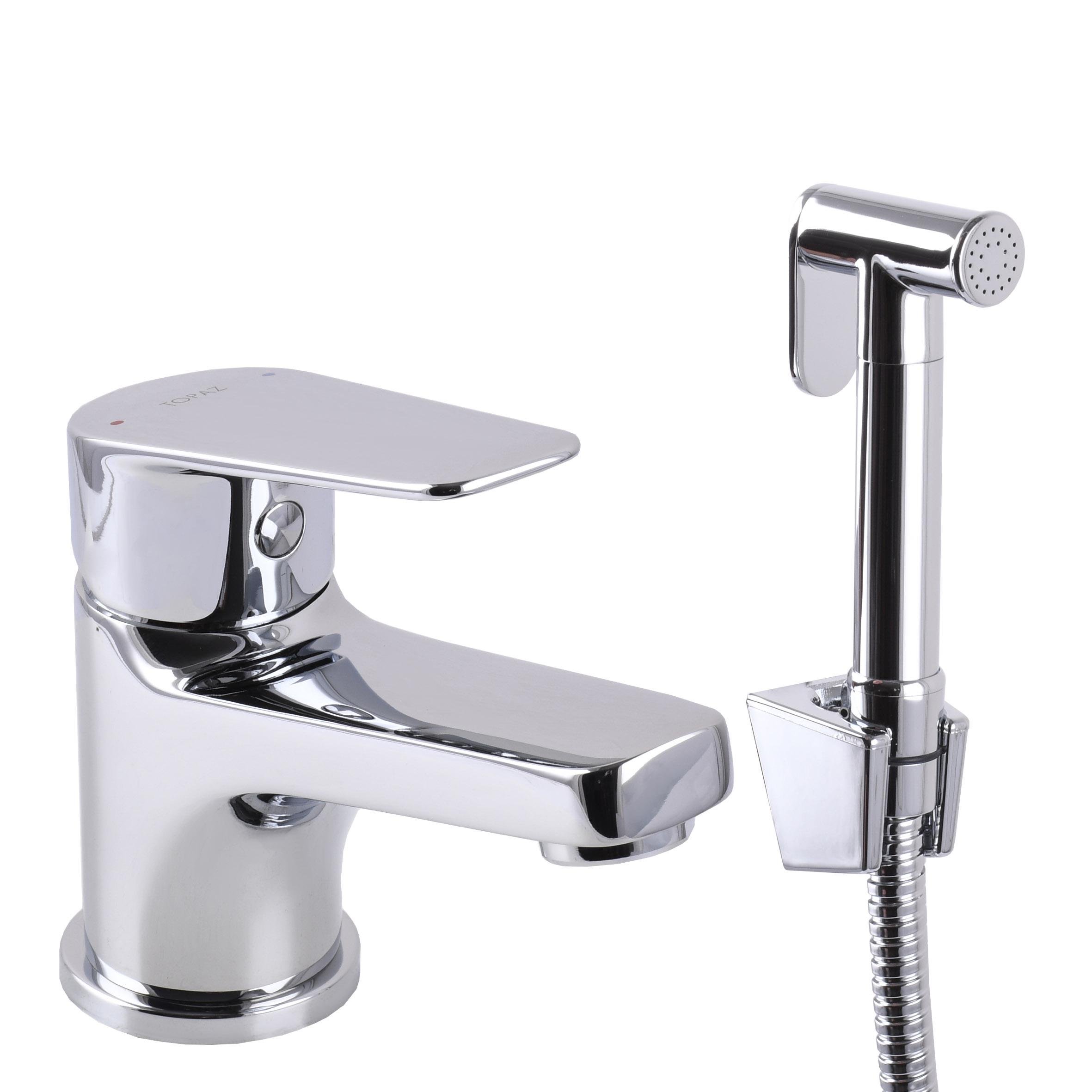 Смеситель для умывальника с гигиенической стоп-лейкой TPZ ZARA Chrome (27407)