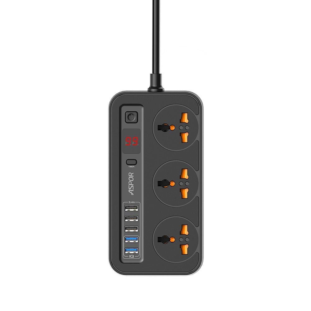 Мережевий фільтр-подовжувач Aspor A503 Auto Max 5USB/3,4A/2 м Чорний (925069)