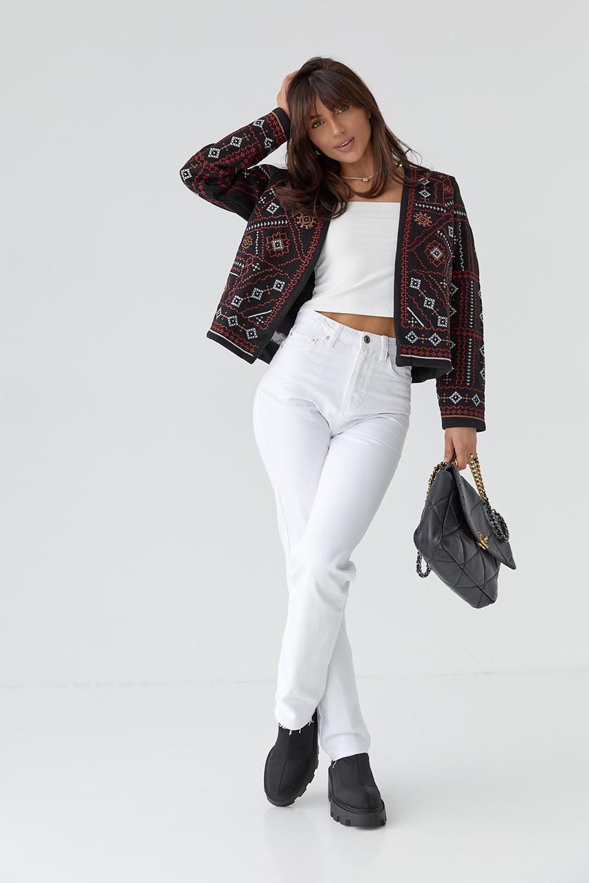 Піджак із вишивкою без застібки M Чорний - фото 3 Піджак із вишивкою без застібки M Чорний - фото 3