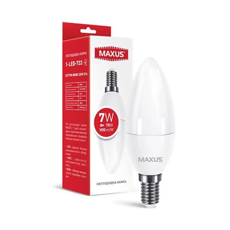 Світлодіодна лампа-свічка Maxus 1-LED-733 C37 7W 3000K 220V E14 (27829775)