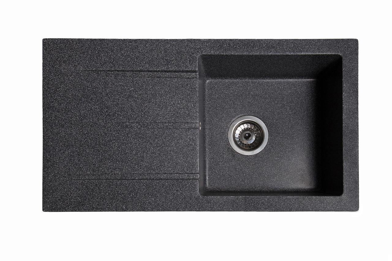 Мийка кухонна Квадро зі штучного каменю з крилом Чорний (1570457813)