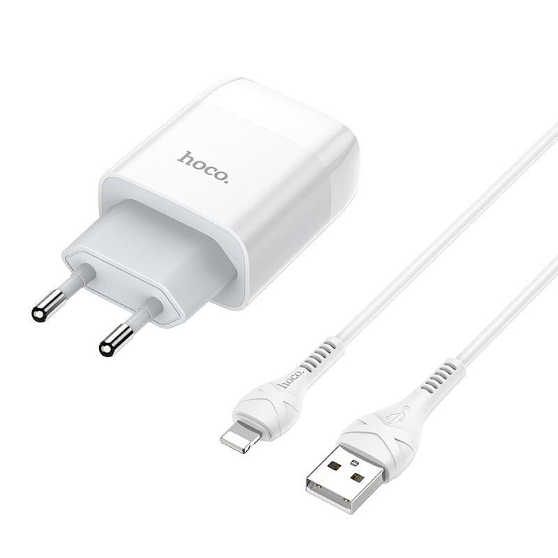 Зарядний пристрій мережевий з кабелем Hoco C73A Glorious dual port charger set iP EU White (6931474713056)