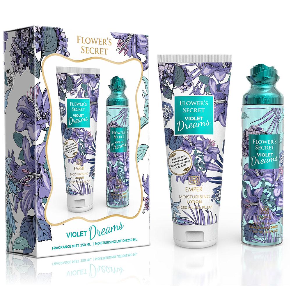 Подарунковий набір Emper Flower'S Secret Violet Dreams body mist 250 мл з зволожуючим лосьйоном для тіла 250 мл Emper (MM36054)