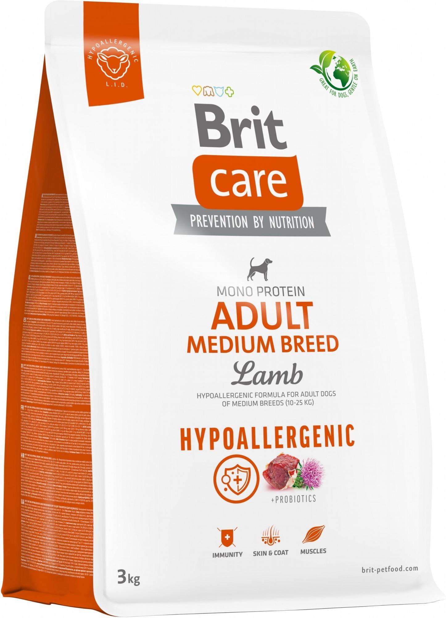 Корм для собак средних пород Brit Care Dog Hypoallergenic Medium Breed гипоаллергенный с ягненком 3 кг (8595602559022) - фото 1