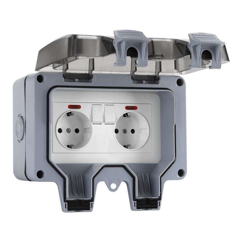 Розетка влагозащищенная IP66 двойная 16А/250V с крышкой Серый (2994161118)