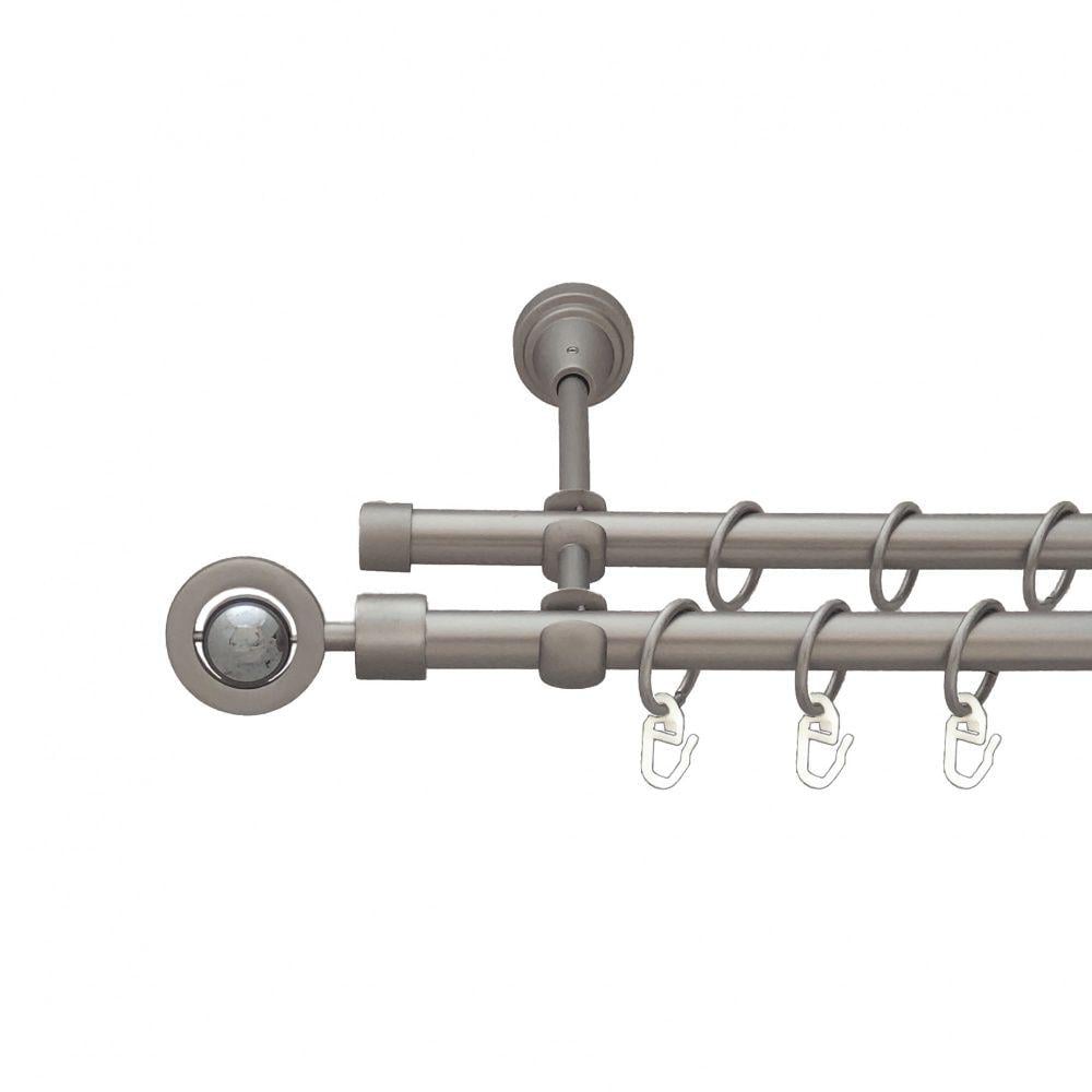 Карниз Orvit Пополо Комбінований металевий дворядний відкритий гладка труба кільце металеве 16/16 мм 240 см Сатин (6098988)