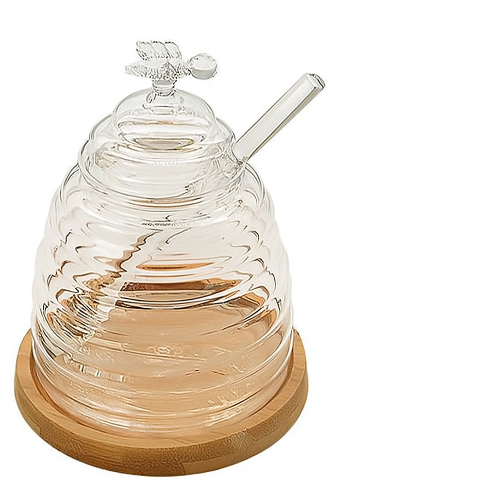 Банку для зберігання меду Stenson R30171 з ложкою та підставкою 10x13 см (550286)