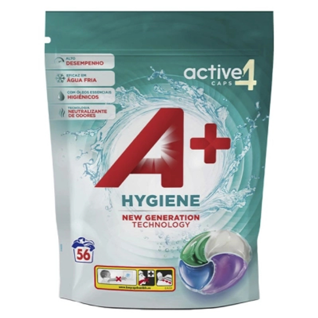 Капсули для прання А+ Hygiene 4в1 для всіх типів тканин 56 шт.