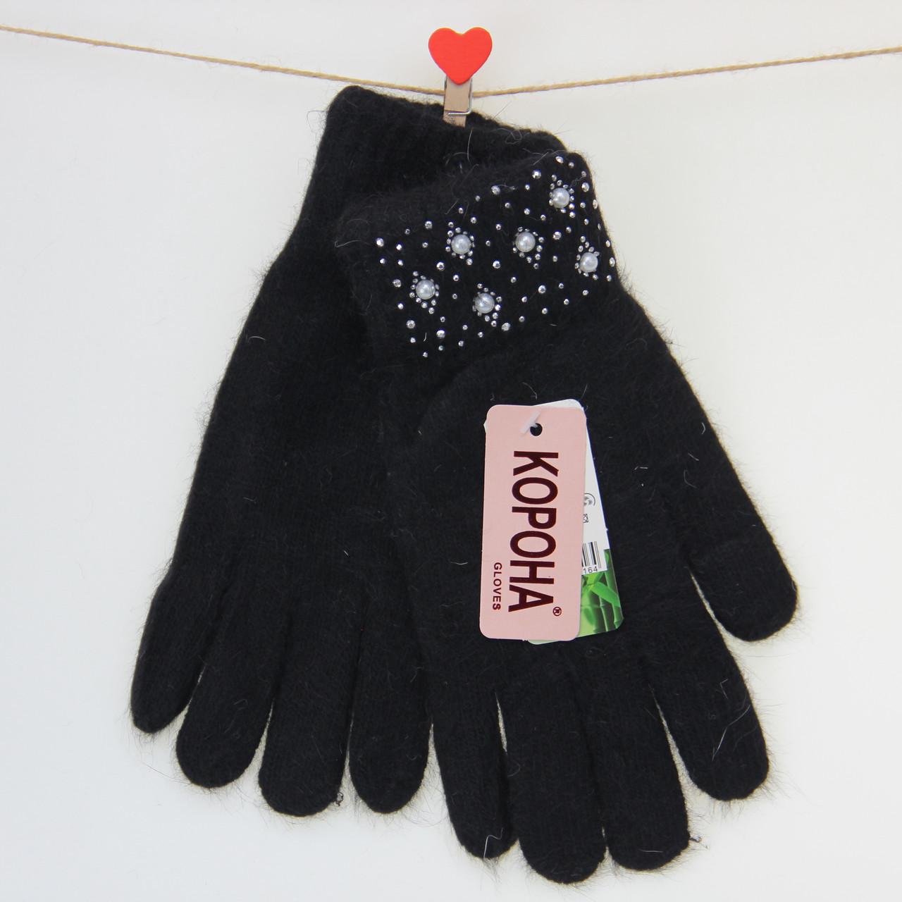 Перчатки женские шерстяные двойные S-М Черный (33898)