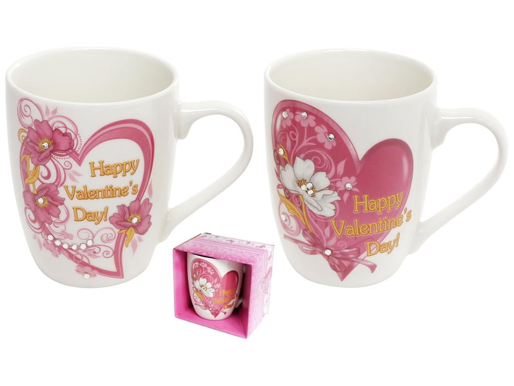 Чашка Валентинка зі стразами 350 мл 2 дизайни набір 2 шт. (BDI-380-422)