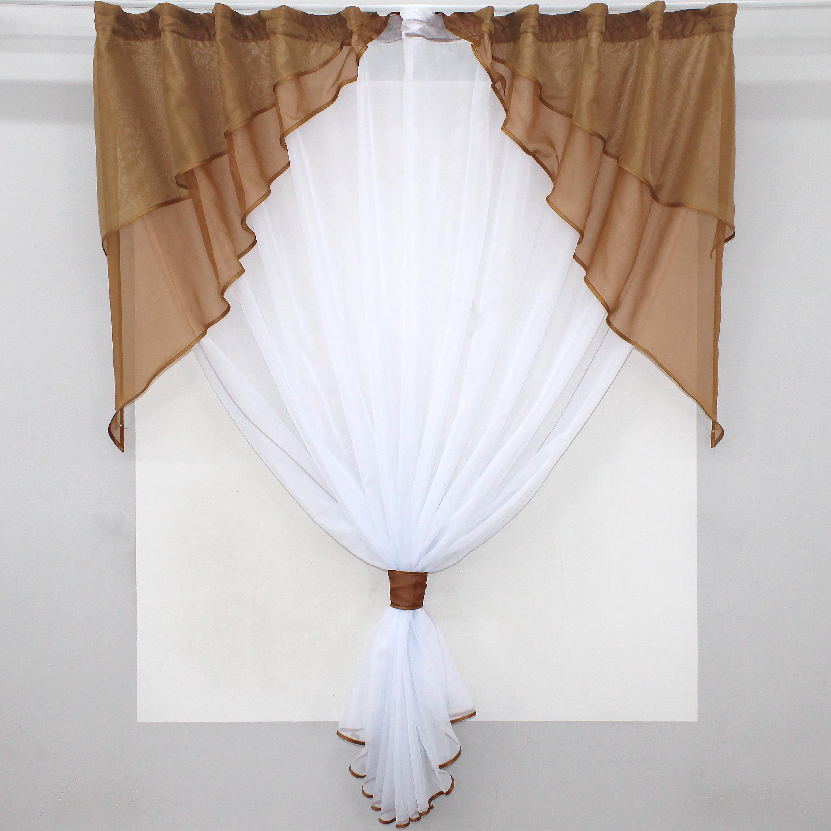 Фіранка кухонна VR-Textil № 114к ламбрекен і тюль 280х170 см Коричневий/Білий (52-0595)