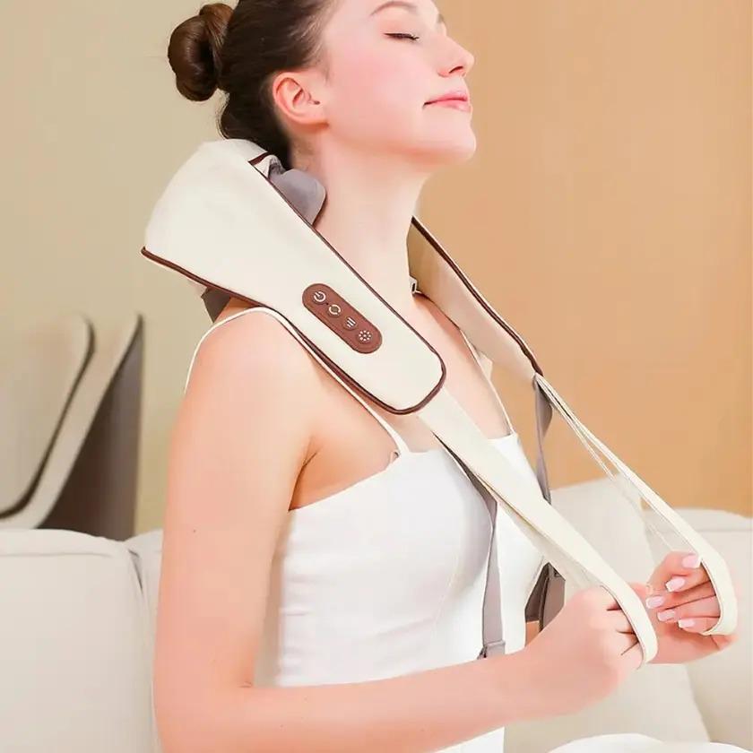 Масажер бездротовий роликовий для шиї та спини Massage Pillow XL-653 3 режими акумуляторний Коричневий (373662ОР) - фото 6