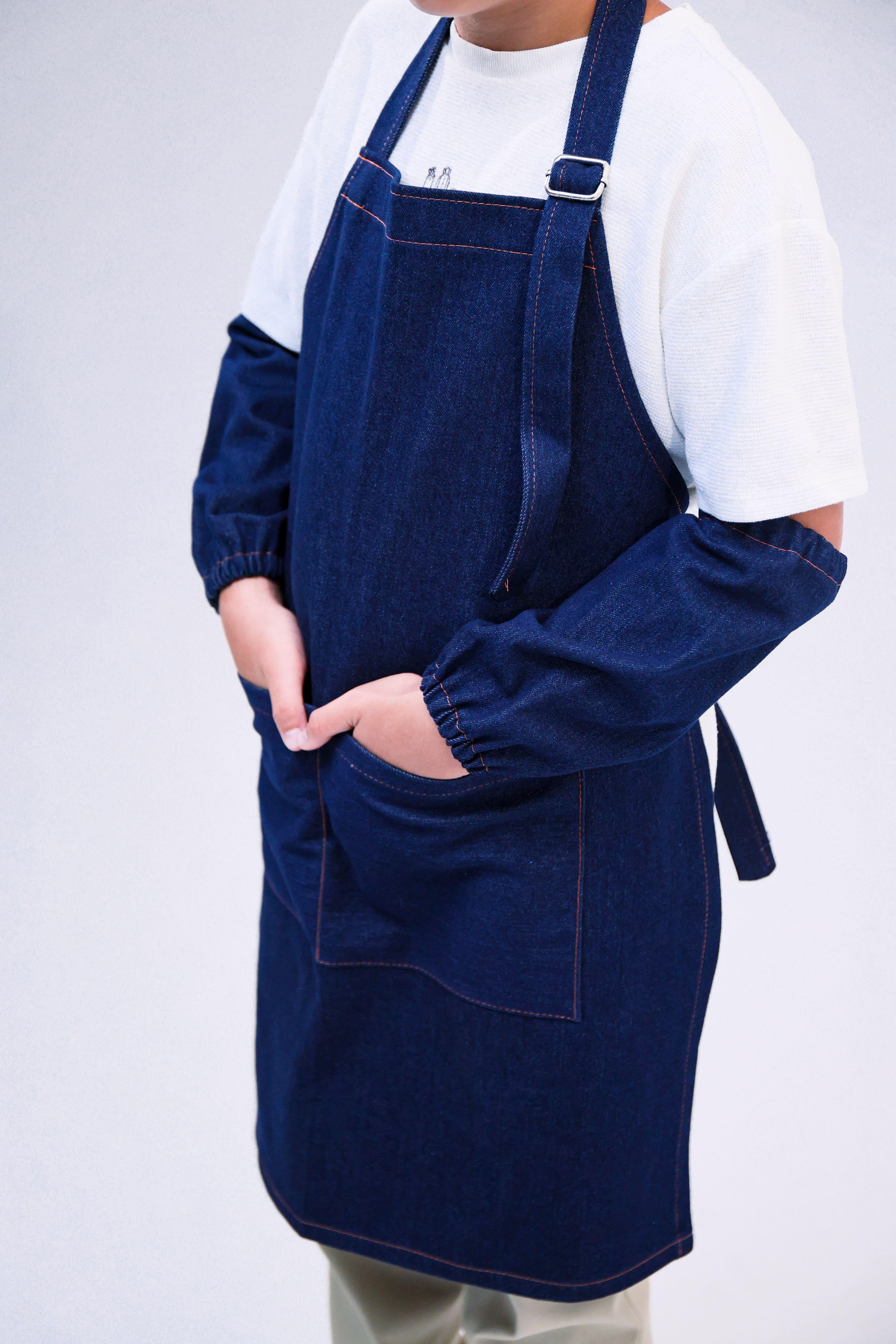 Фартук для уроков труда с нарукавниками из джинсовой ткани для школы (п/хл-дж134) - фото 2
