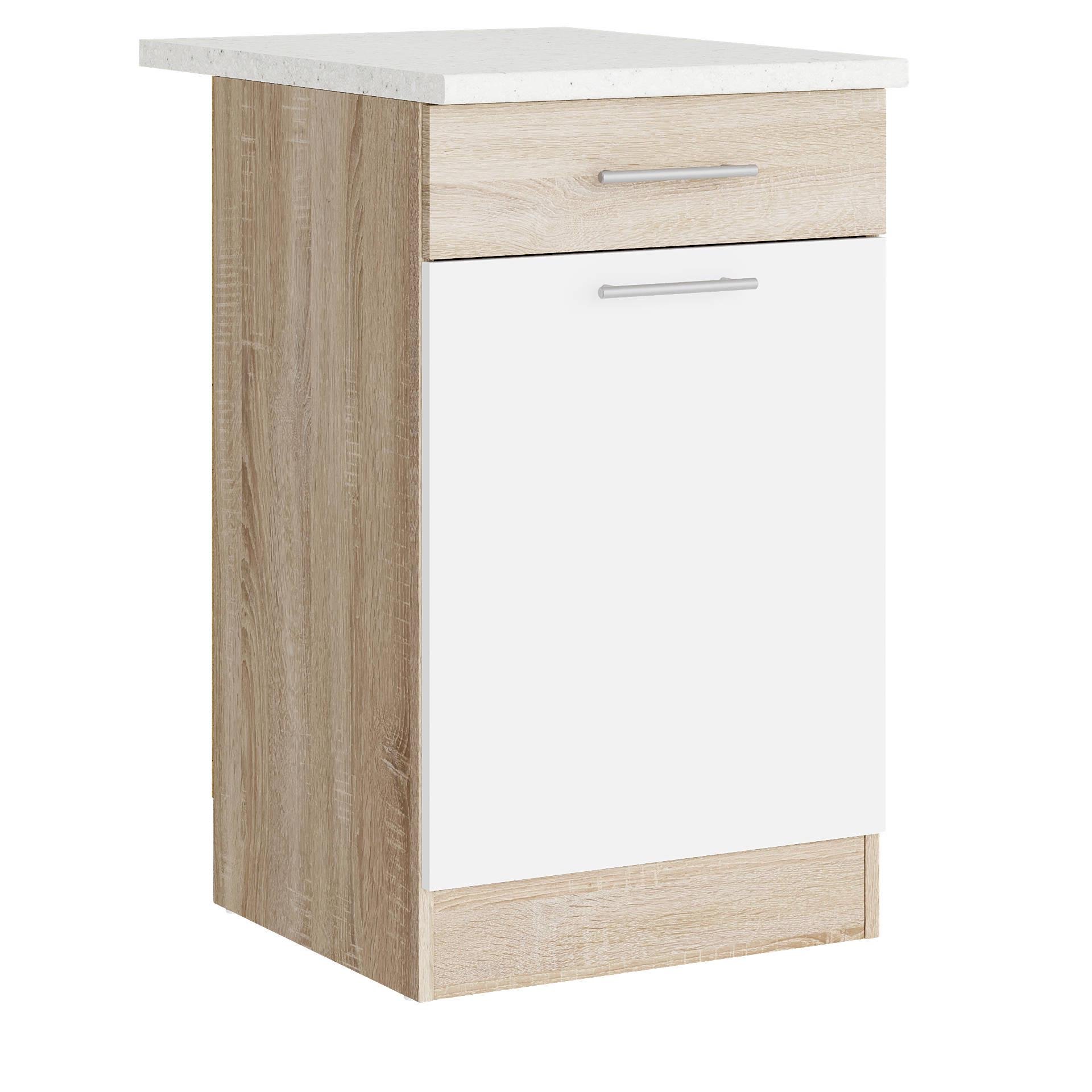 Шафа кухонна нижня зі стільницею Еверест Еко з ящиком 500 50х46х82 см Дуб Сонома/Білий (09129)