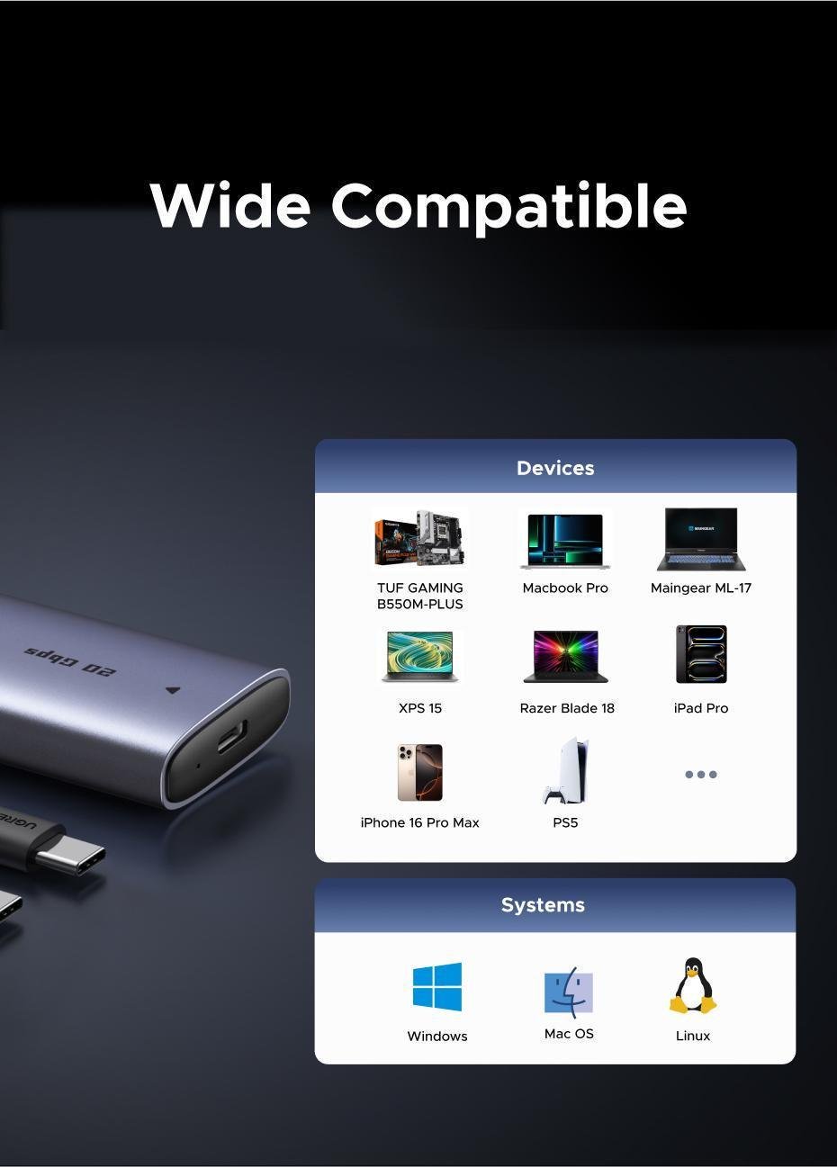 Кишеня зовнішня Ugreen 20 гбіт/с USB Срібний (55150) - фото 12