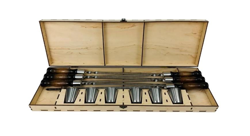 Набор шампуров в кейсе Вуд с рюмками (21-10-NB-3003)