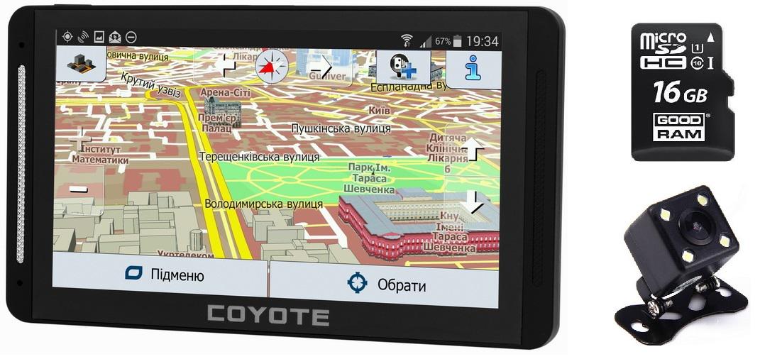 GPS навигатор с видеорегистратором Coyote 940 DVR Double Hector PRO RAM 1 Gb ROM 16 Gb с камерой заднего вида и Micro Sd 16Gb