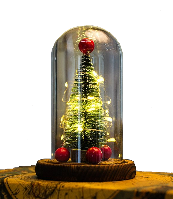 Новогодняя елка в колбе с LED подсветкой и шарами со светодиодной гирляндой Новогодняя елка в колбе с LED подсветкой и шарами со светодиодной гирляндой