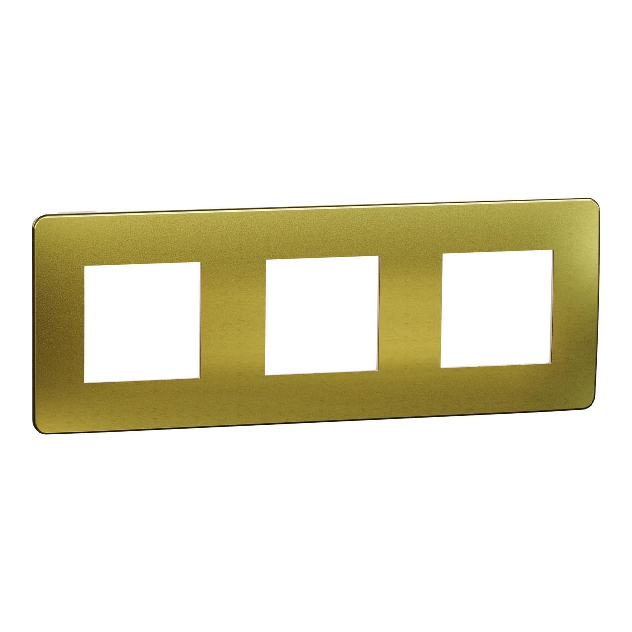 Рамка 3-постовая Schneider Electric Unica New поликарбонат 227х85х10 мм Золотой матовый/Бежевый (NU280660M) Рамка 3-постовая Schneider Electric Unica New поликарбонат 227х85х10 мм Золотой матовый/Бежевый (NU280660M)