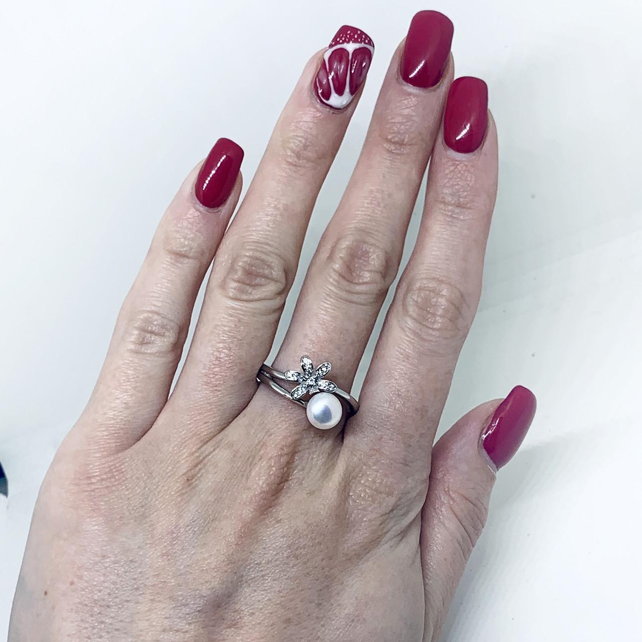 Кольцо серебряное с жемчугом и кубическим цирконием р. 19,5 3,53 г (1540501241)