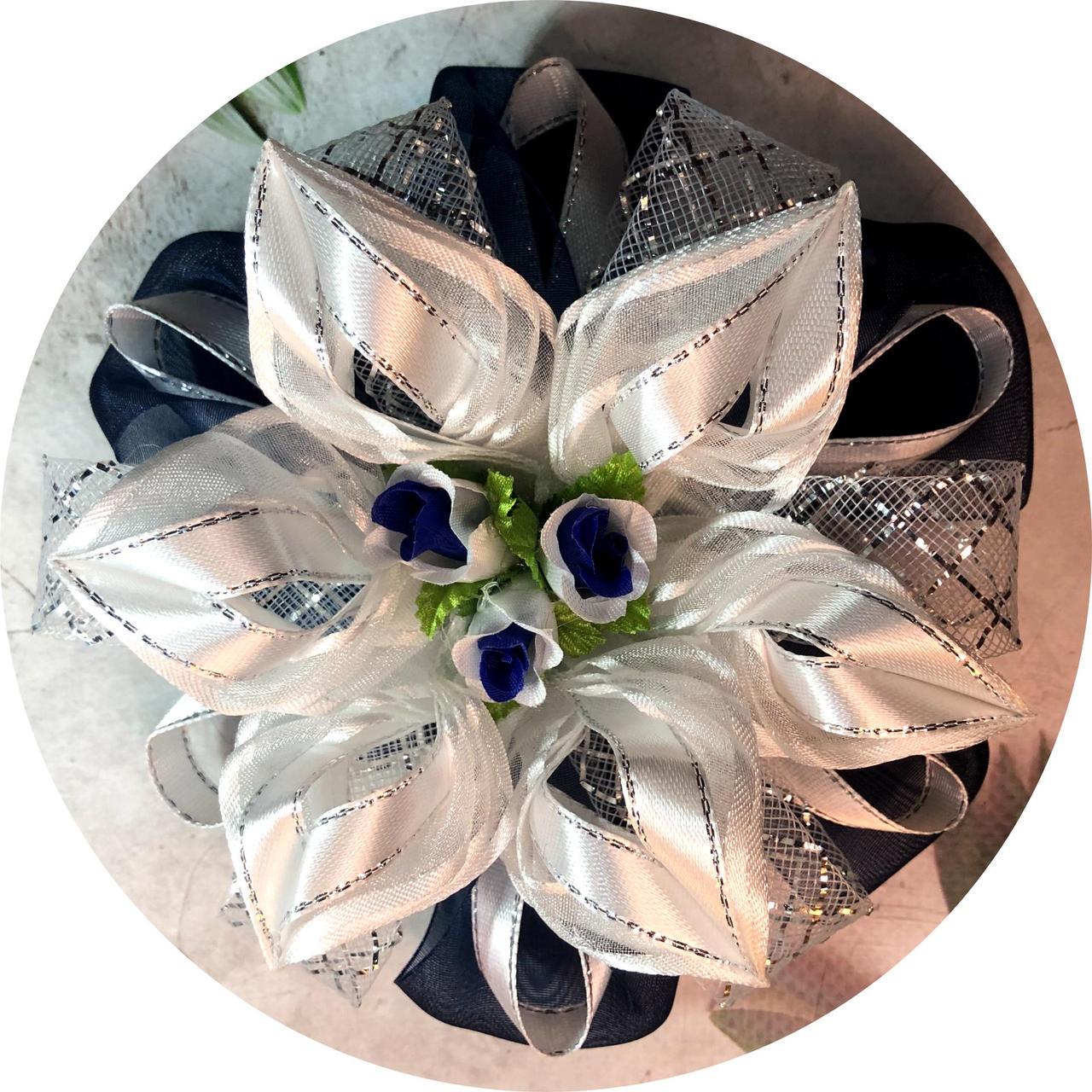 Бантик для волос детский на заколке D15 см Сине-белый (10251)