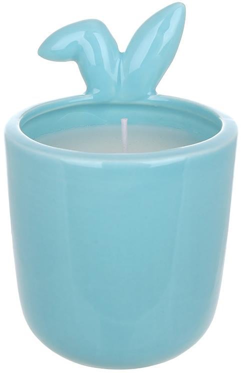 Подсвечник фарфоровый С ушками 7,5 см с восковой свечой Голубой