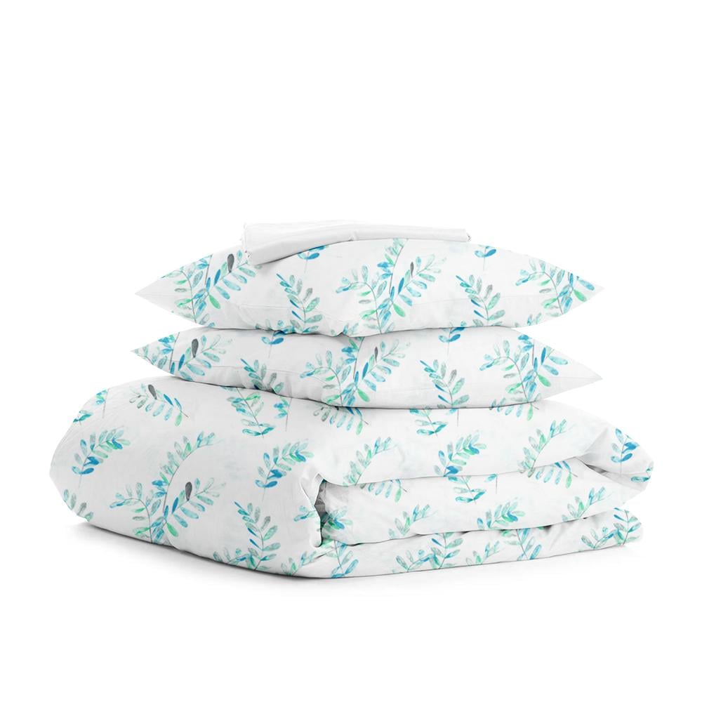 Двуспальный постельный комплект Cosas Foliage MintWhite White 180х220 см на резинке (4822052048030)