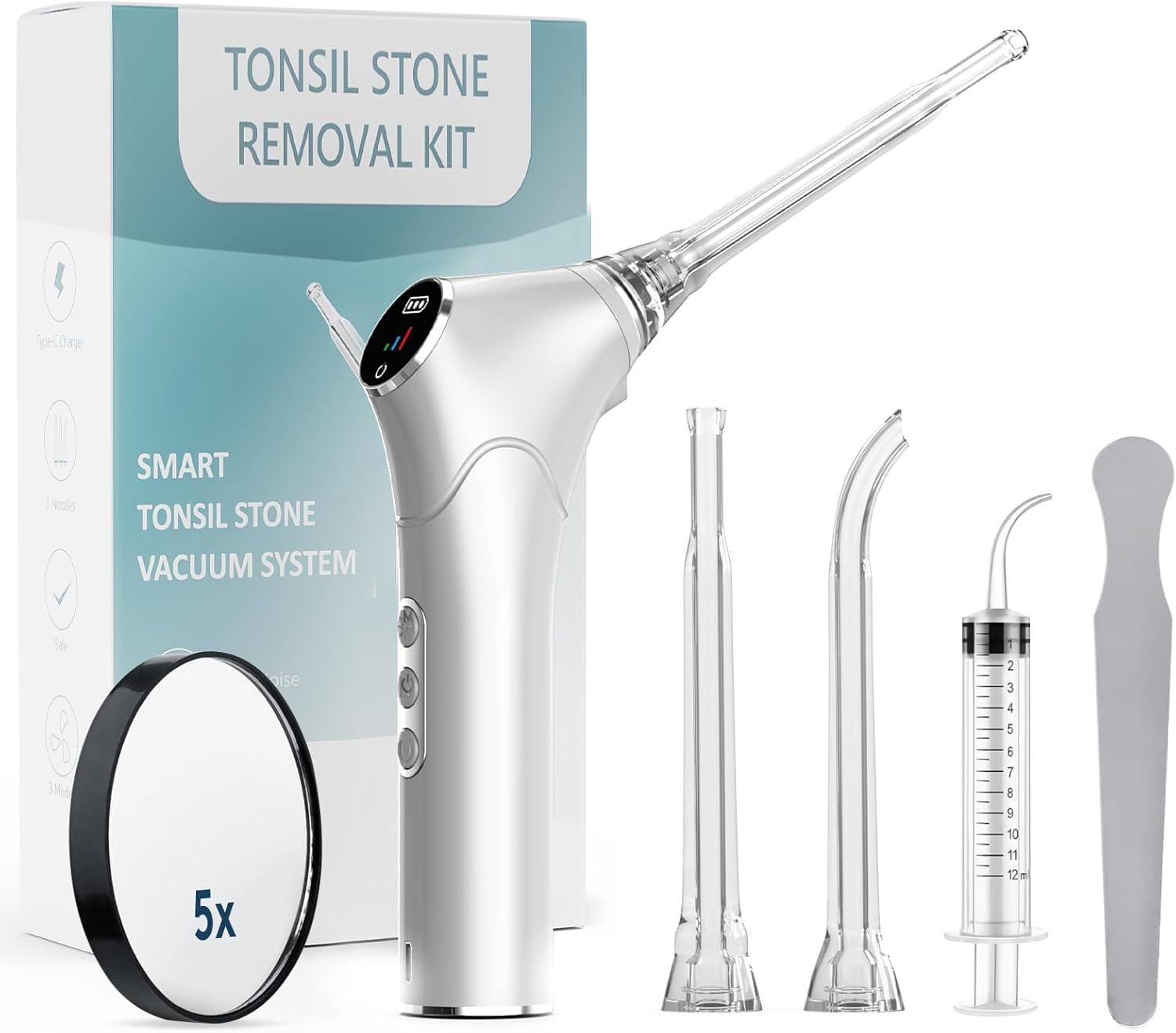 Набір для видалення каміння з мигдаликів Tonsil Stone Remover Kit Electronic Vacuum White