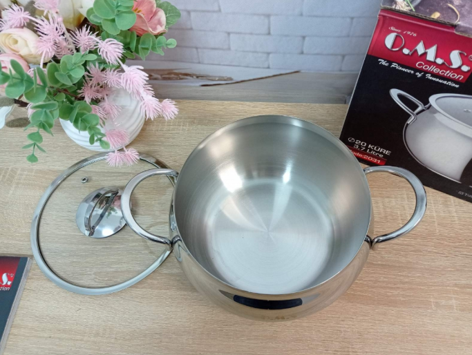 Каструля OMS з нержавіючої сталі з кришкою для газу і індукці 6,2 л (2031-6.2) - фото 2