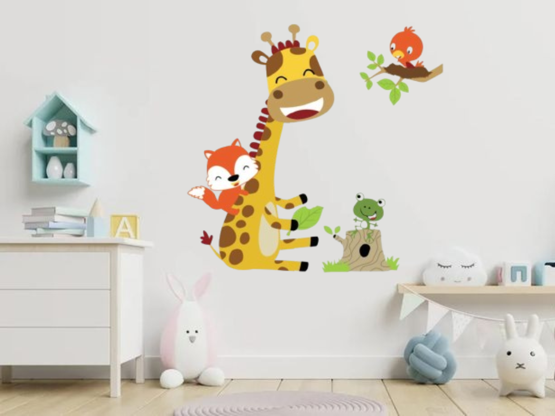 Наклейка вінілова Жираф і лисичка декоративна в дитячу кімнату для дівчаток і хлопчиків 60х90 см - фото 3