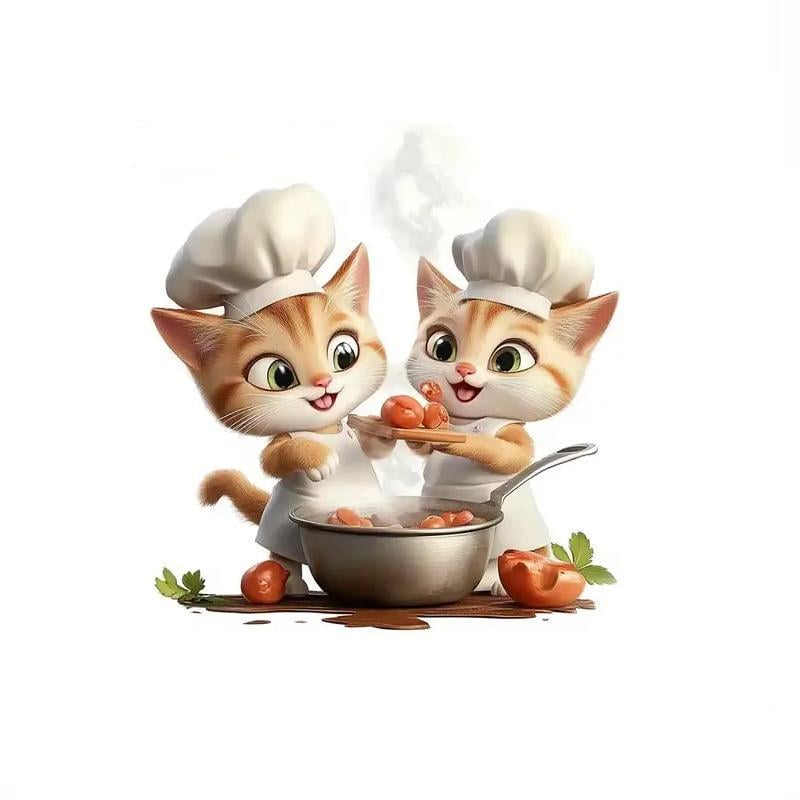 Декоративная наклейка Пара котят готовят на кухне 15х15 см Разноцветный (2789190715)