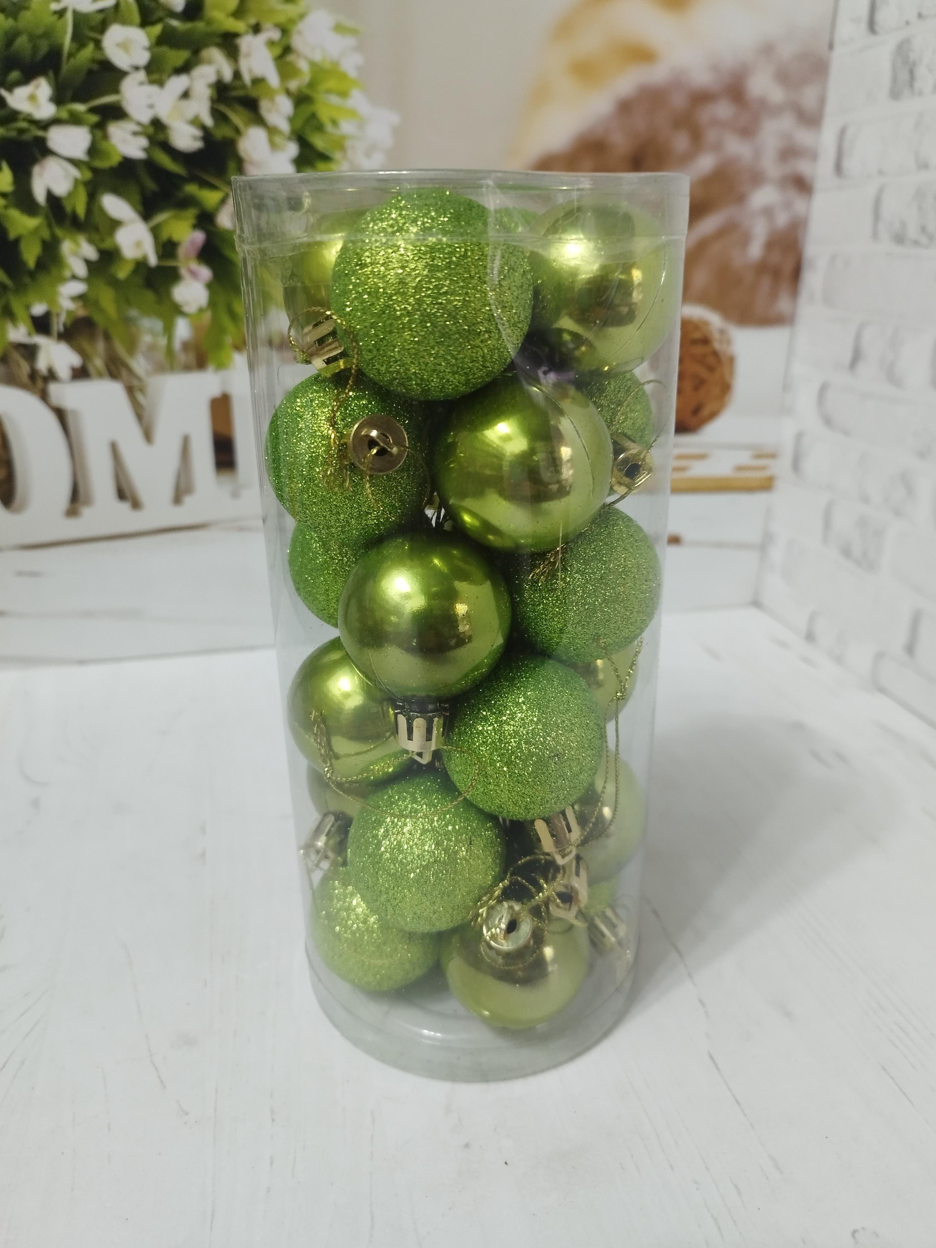 Набір новорічних куль на ялинку пластикових 4 см 24 шт. Зелений (LS9004-16) - фото 1