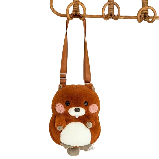 Игрушка-рюкзак детская Хомяк плюшевая на ремешке Коричневый (12276814)