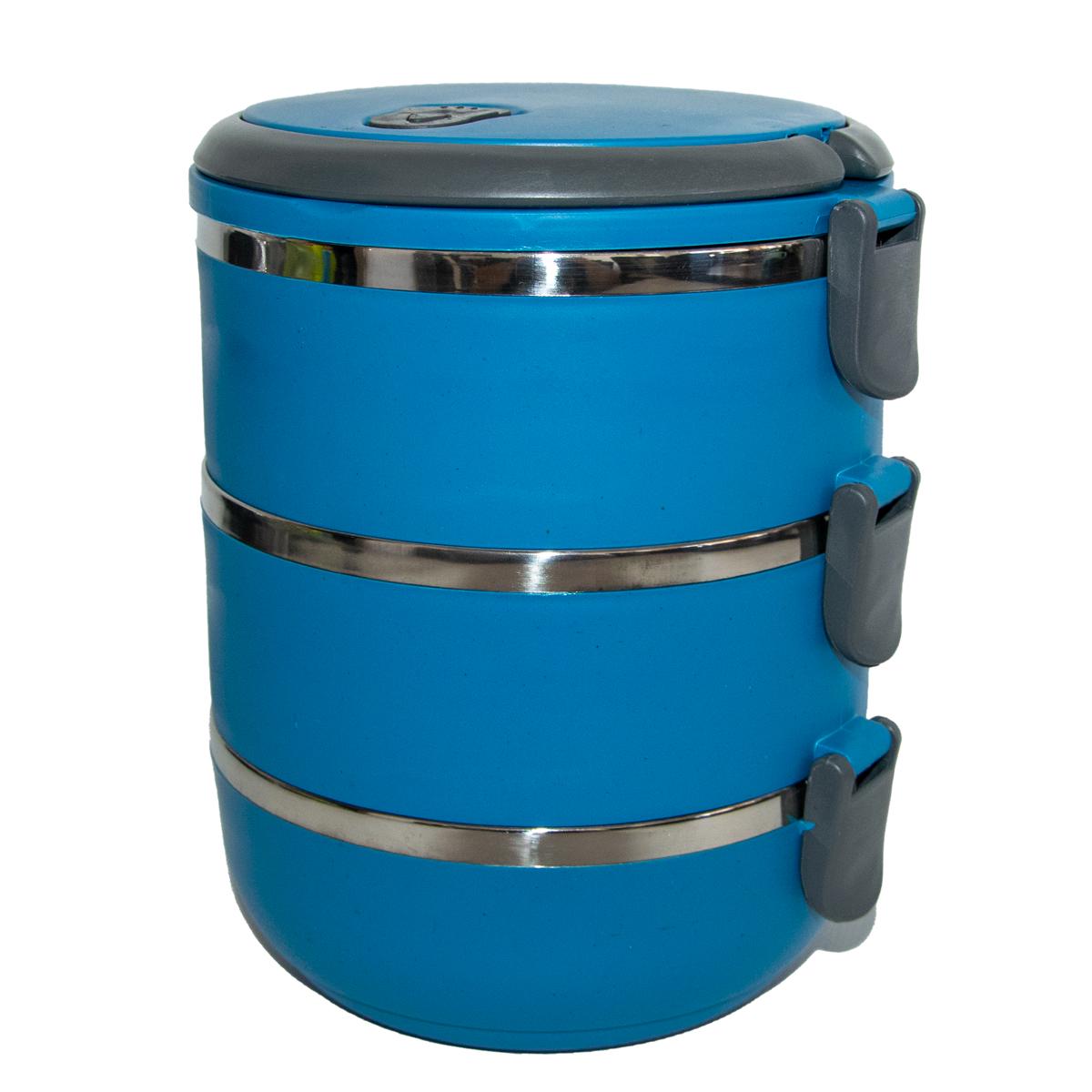 Ланч бокс потрійний Lunch-box Three Layers з нержавіючої сталі 2100 мл Синій (1000602-Blue) - фото 2