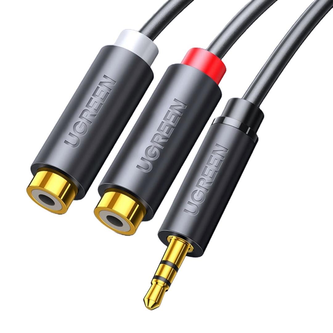 Кабель-перехідник аудіо UGREEN AV109 3,5 мм 2xRCA 25 см Чорний (10547)