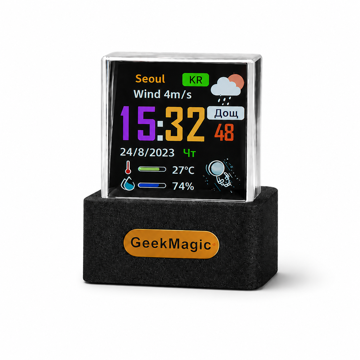 Метеостанция голографическая цифровая метеостанция и часы GeekMagic HelloCubic с GIF-анимациями Wi-Fi Type-C
