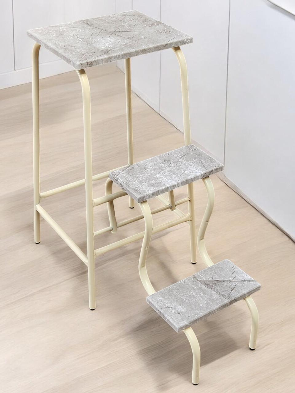 Табурет-лестница на 3 ступени Слоновая кость/Светлый мрамор Табурет-лестница на 3 ступени Слоновая кость/Светлый мрамор