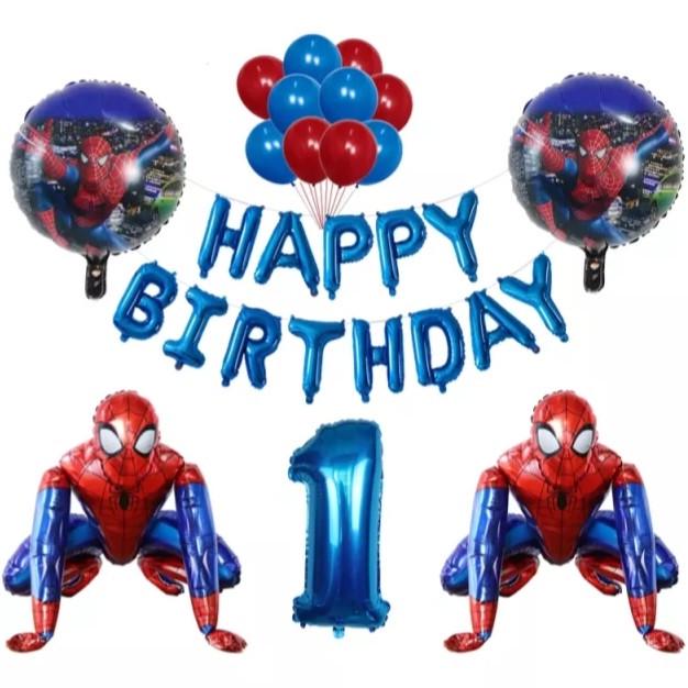 Шарики Спайдермен Happy birthday и шар цифра 1 Разноцветный (20920/1)