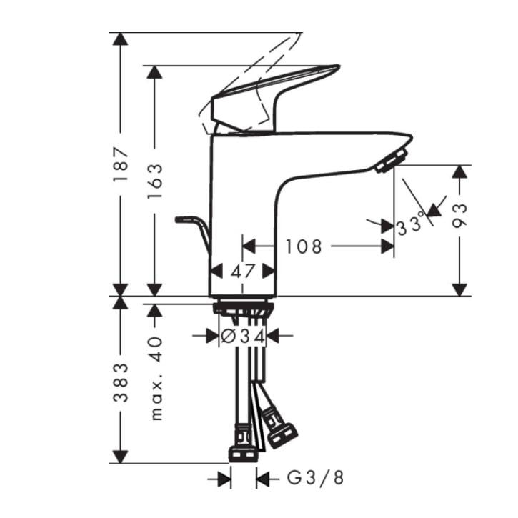 Смеситель для умывальника Hansgrohe Logis 100 со сливным гарнитуром Хром (71100000) - фото 5 Смеситель для умывальника Hansgrohe Logis 100 со сливным гарнитуром Хром (71100000) - фото 5