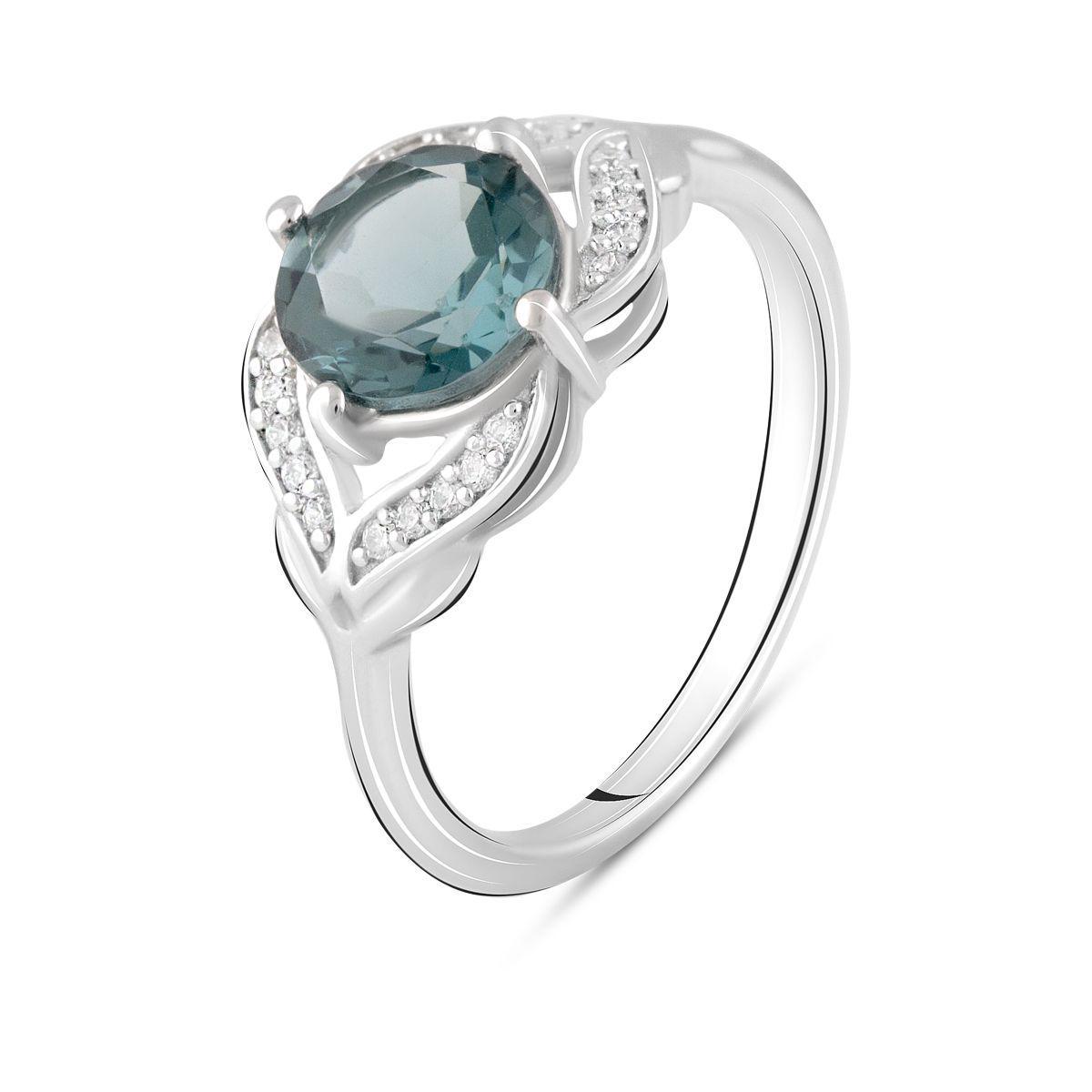 Кольцо серебряное с топазом Лондон Блю и фианитами 1,6 ct 3 г р. 18 (2103417)