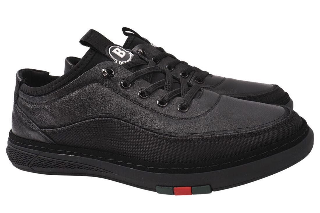 Кроссовки мужские Berisstini из кожи на низком ходу на шнуровке р. 40 Черный (6-21DTC)
