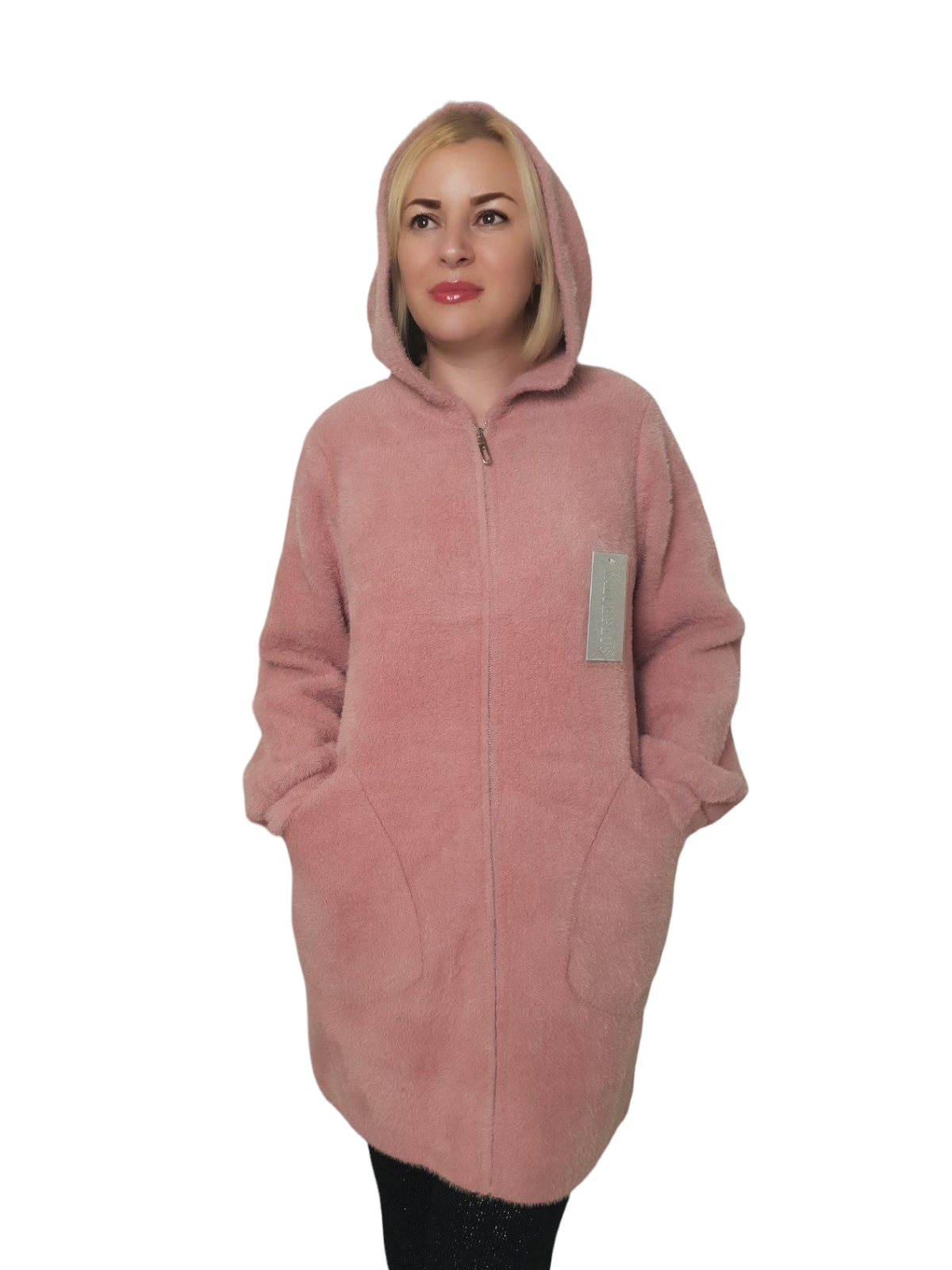 Пальто с капюшоном из шерсти альпака р. 50-54 Розовый (98239)